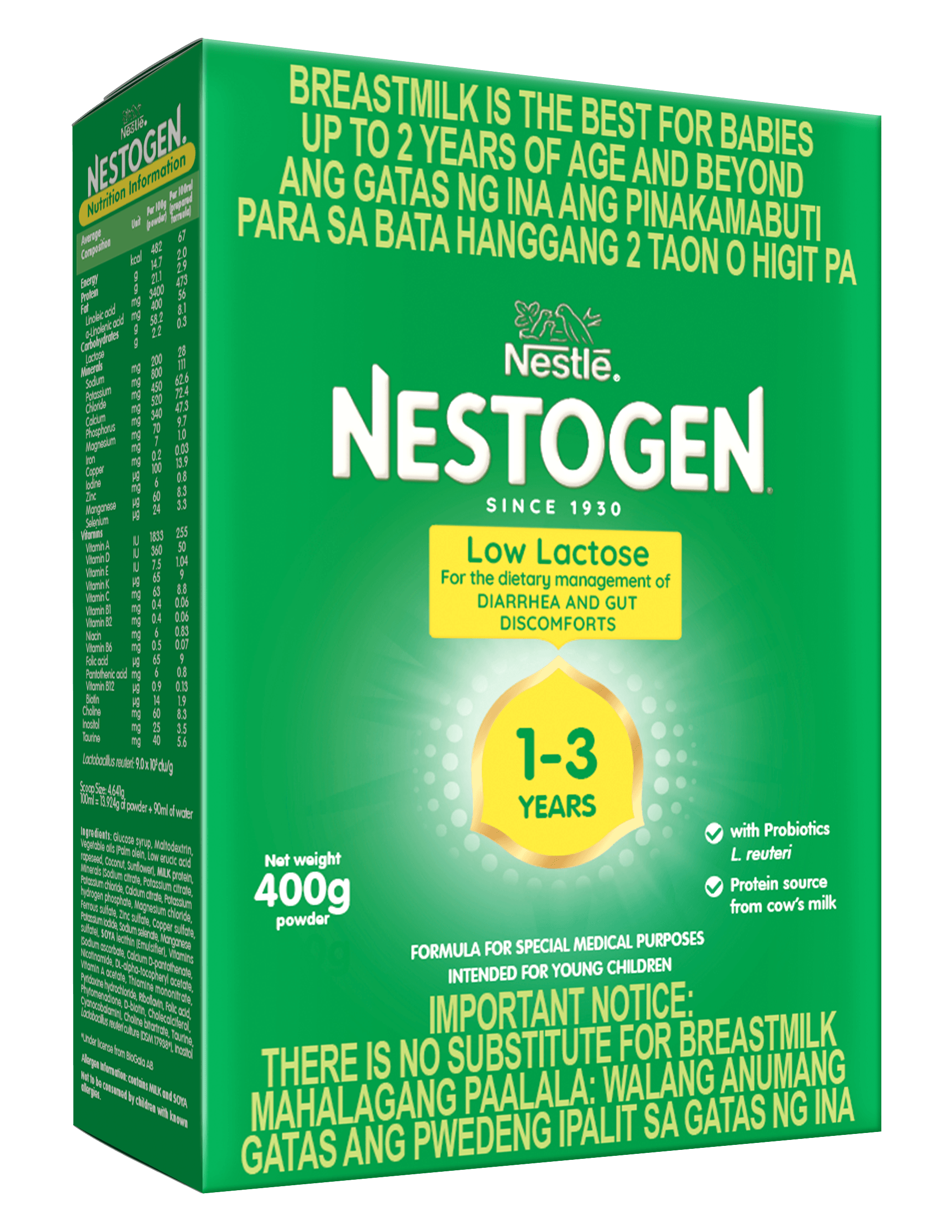 Nestogen® Low Lactose Milk for 1-3 Years Front Shot
