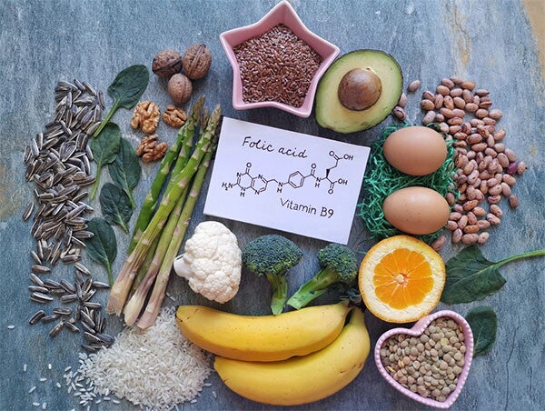 A spread of food are natural sources of folate, one of the brain vitamins for kids