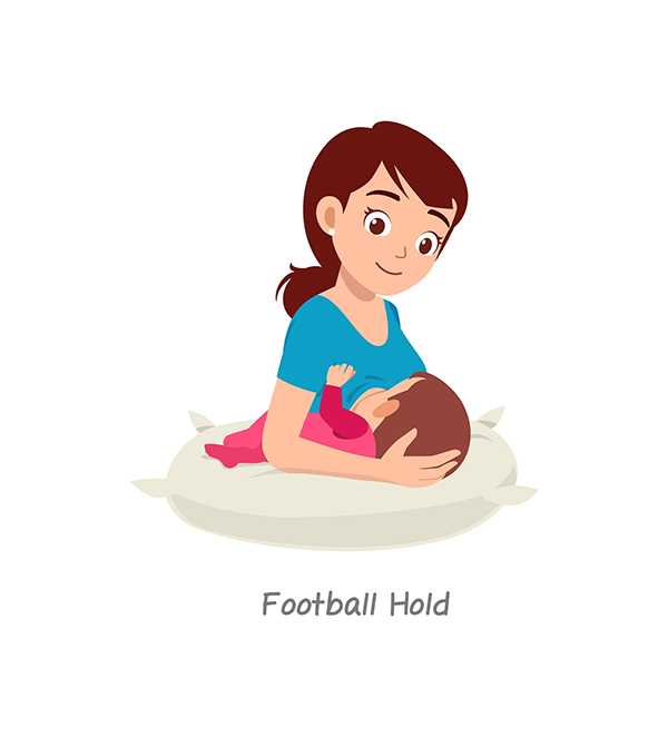 A vector image of the football hold, one of five breastfeeding positions.