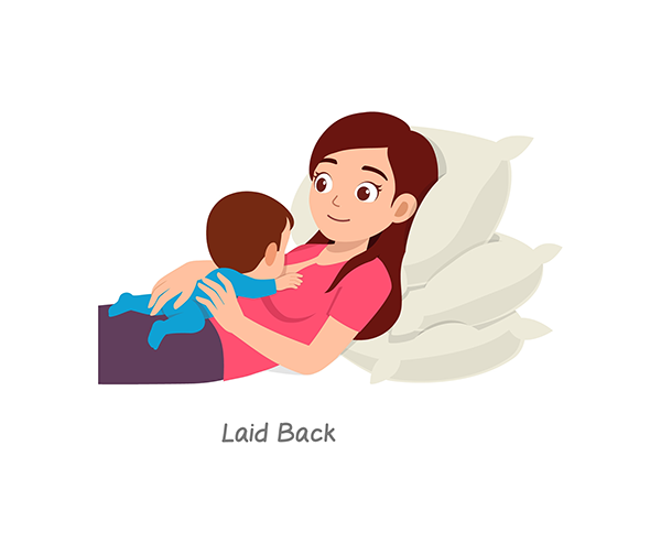A vector image of the laid-back hold, one of five breastfeeding positions.