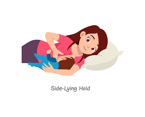 A vector image of the side-lying hold, one of five breastfeeding positions.