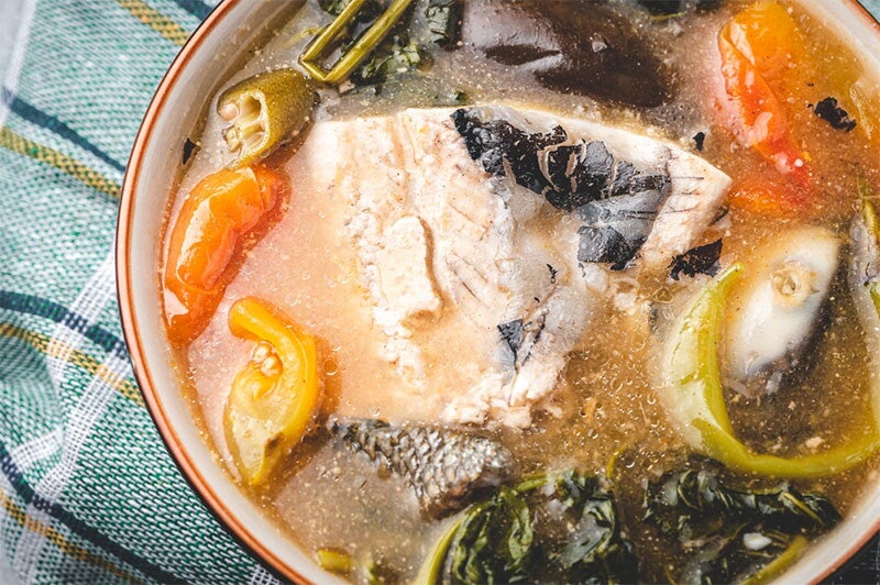 Close up of a bowl of fish sinigang