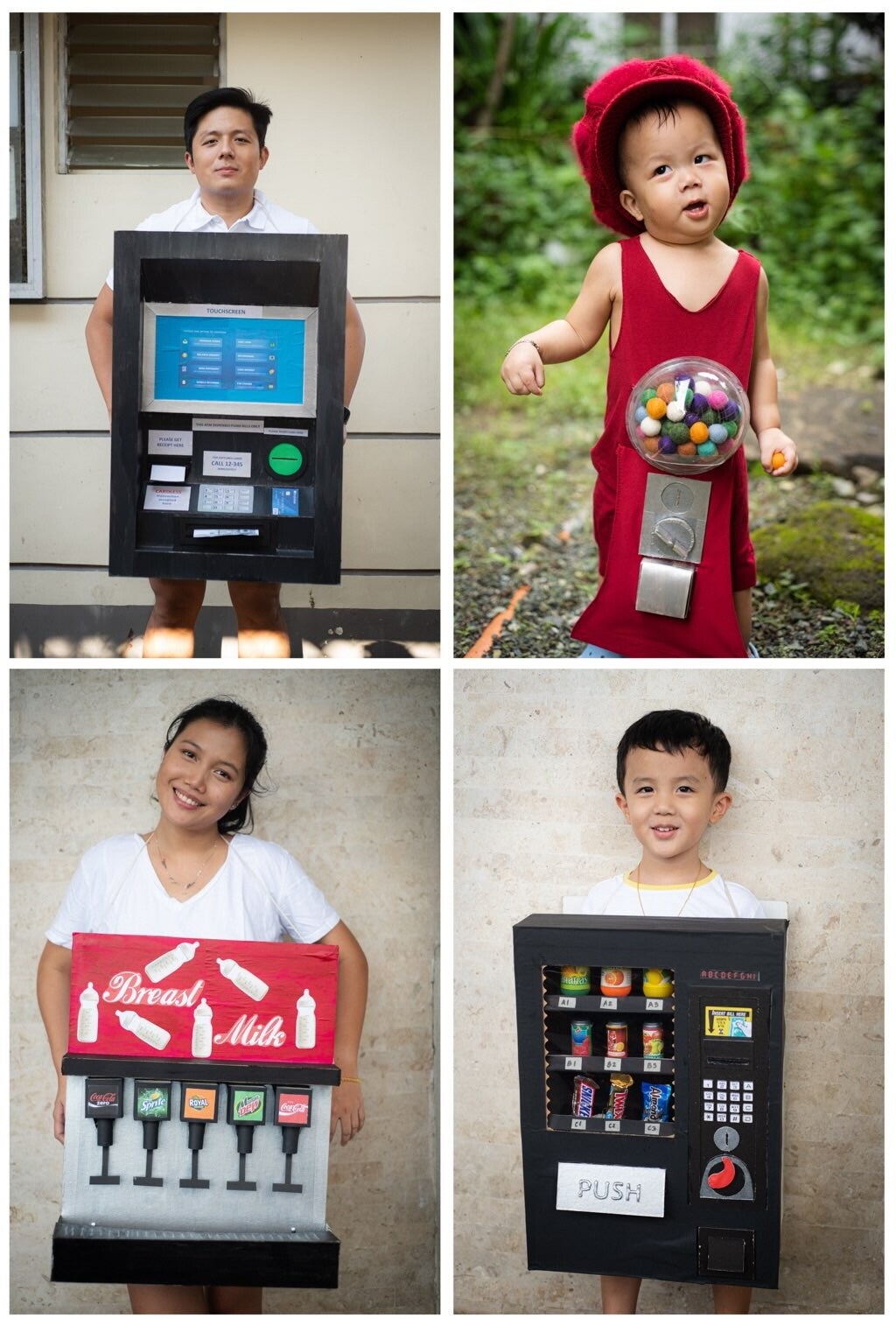 Asian family wearing different Halloween costumes